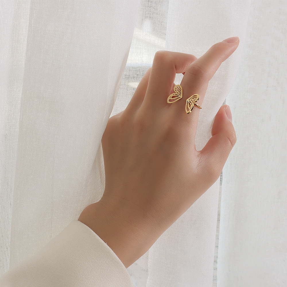 Japanese Style Hollow Butterfly Ring Open Finger Ring with Titanium Steel 18K PVD Gold Plating for Women - Image 3