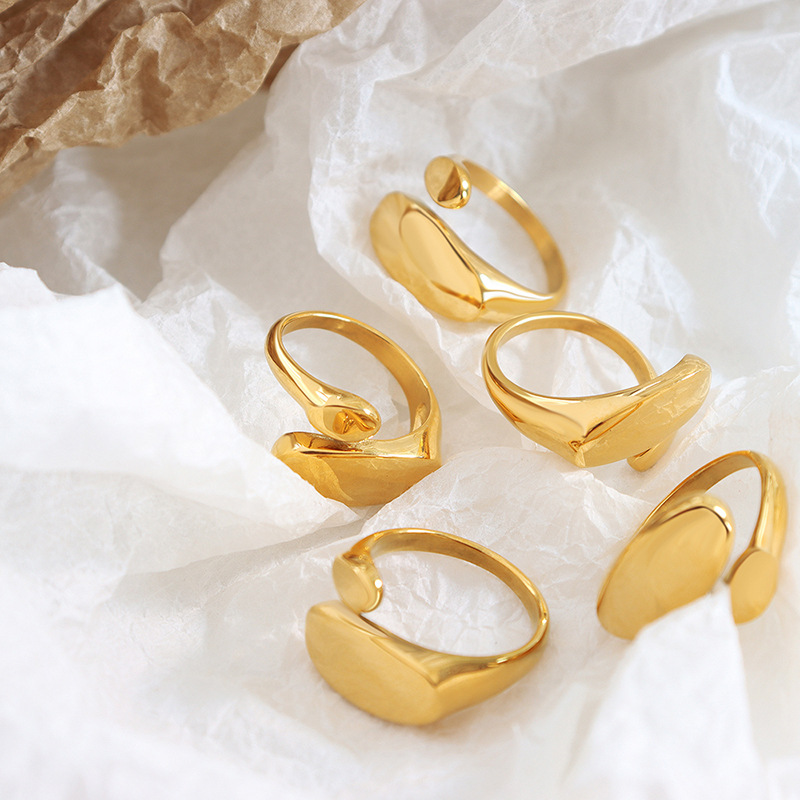 European Inspired Minimalist Abstract Flat Open Ring with Titanium Steel 18K PVD Gold Plating Casting Craft Finger Ring - Image 3