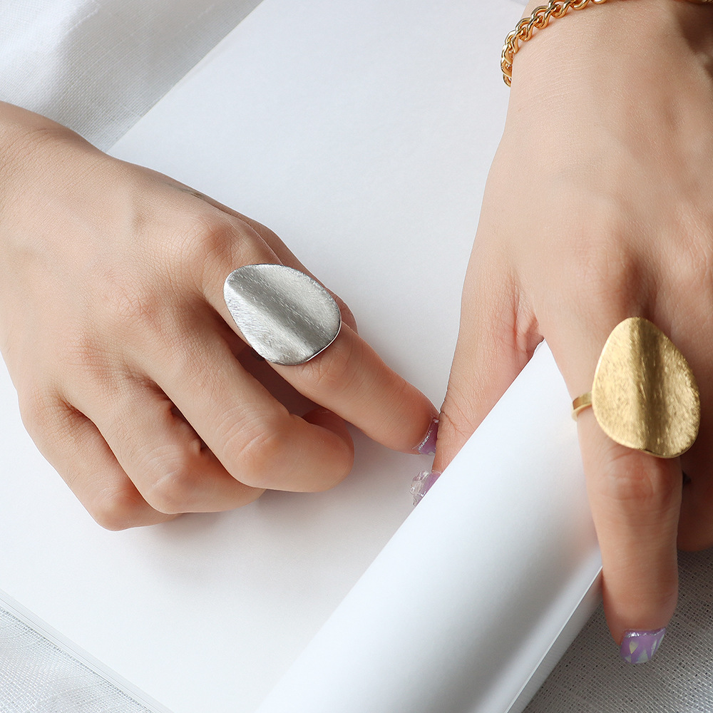 French Inspired Exaggerated Abstract Brushed Matte Ring for Women Finger Ring with Titanium Steel Jewelry - Image 2