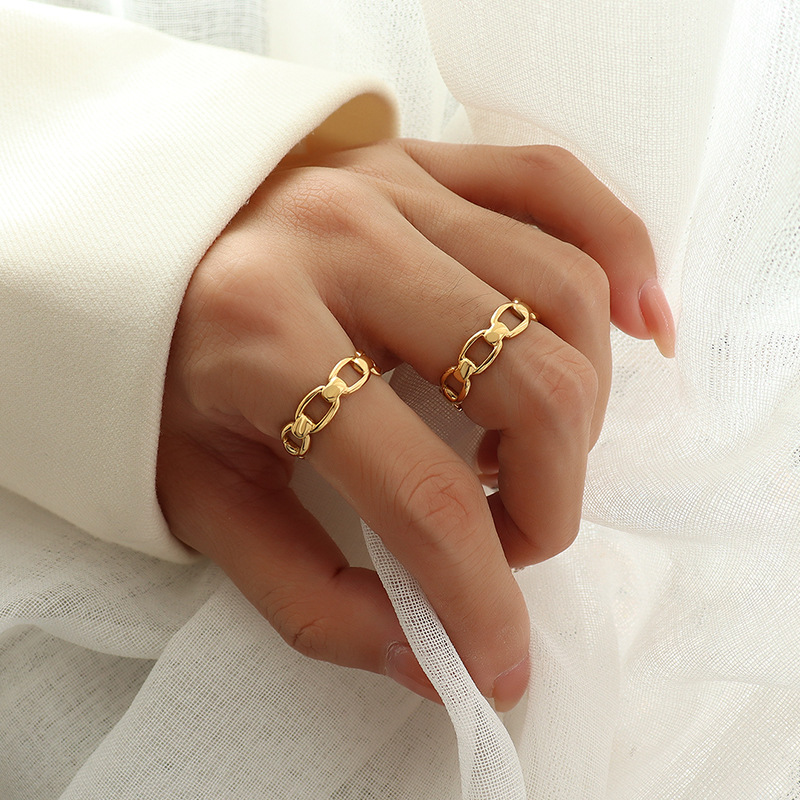 French Inspired Bone Joint Hollow Design Ring Versatile Adjustable Open Ring with Titanium Steel for Women - Image 3