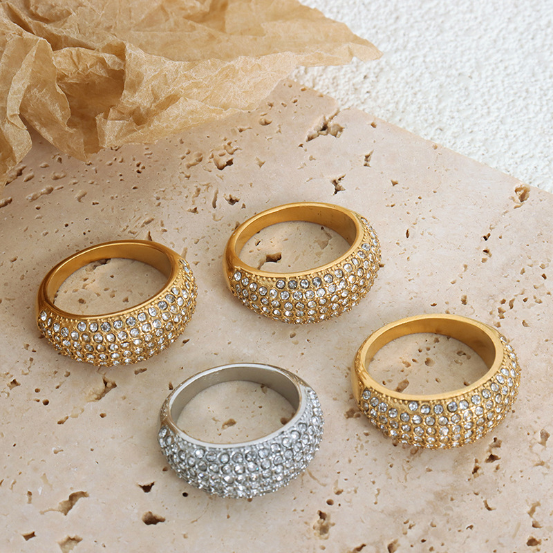 European Cold Style Full Star Full CZ Czech CZ Inlaid Personalized Titanium Steel Gold Plated Ring - Image 3