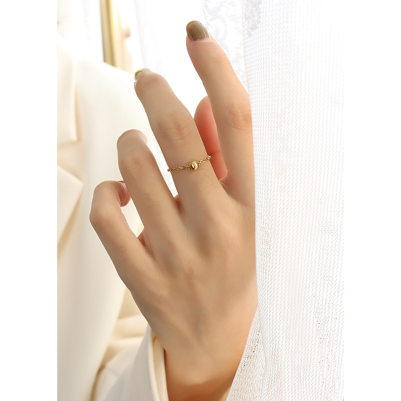 Minimalist Greek Lucky Small Steel Bead Ring Tail Ring with Titanium Steel 18K PVD Gold Plated Personalized Finger Jewelry - Image 4