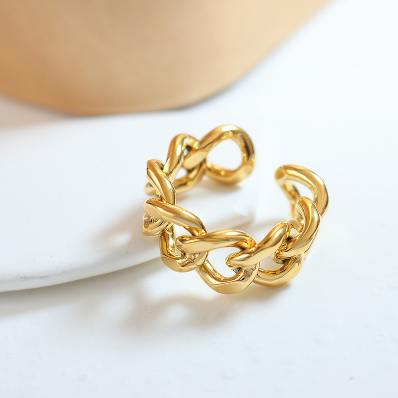 European Cold Ins Style Popular Personalized Minimalist Hollow Chain Twisted Open Titanium Steel Ring - Image 3