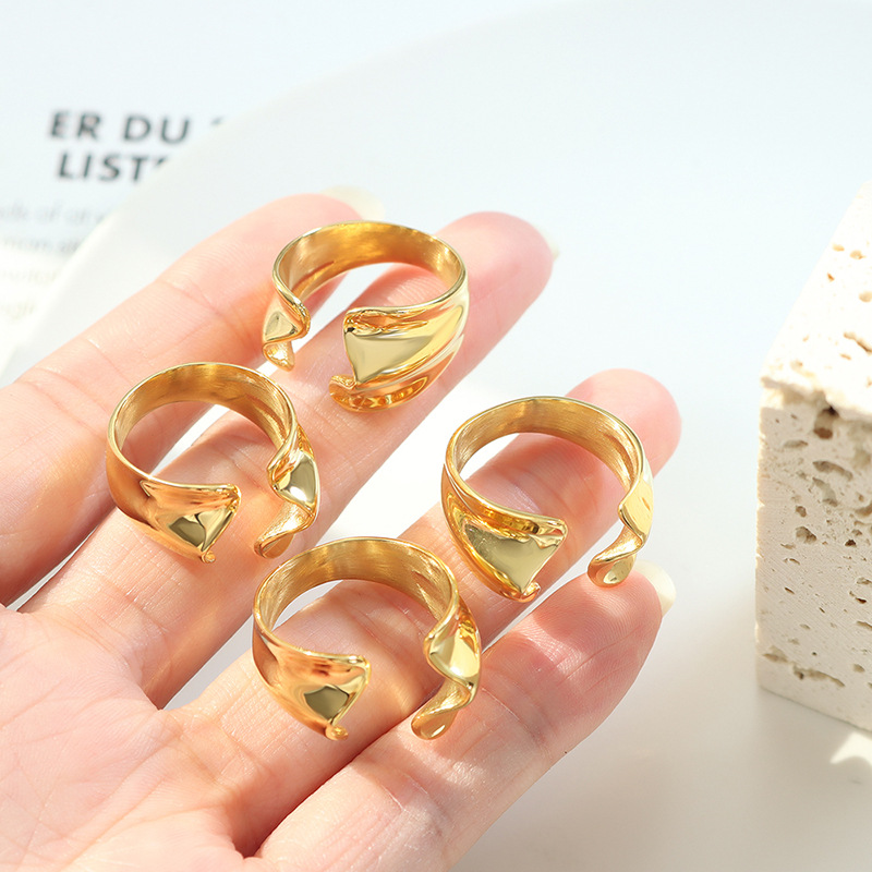 European Cold Minimalist Unique Shaped Open Ring for Women Trendy Simple Ins Titanium Steel 18K PVD Gold Plated Jewelry - Image 3