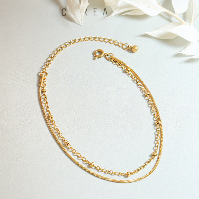 Delicate Double-Layer Snake Bone Chain Bracelet 18K PVD Gold Plated Titanium Steel Bead Chain Jewelry - Image 3