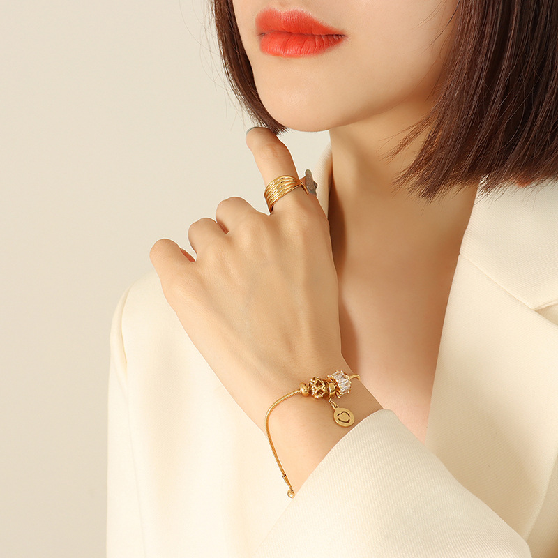 Trendy Zircon Pull-Button Bracelet 18K PVD Gold Plated Titanium Steel Jewelry for Women - Image 3