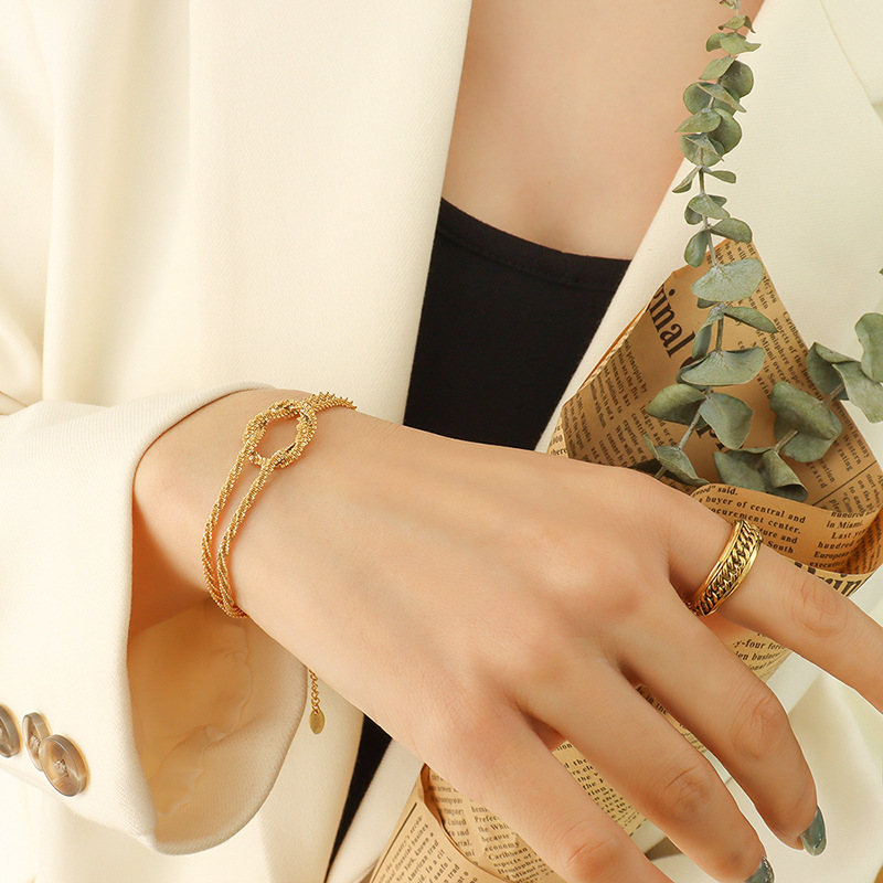 Cross Geometric Knot Bracelet 18K PVD Gold Plated Titanium Steel Minimalist Jewelry for Women - Image 3