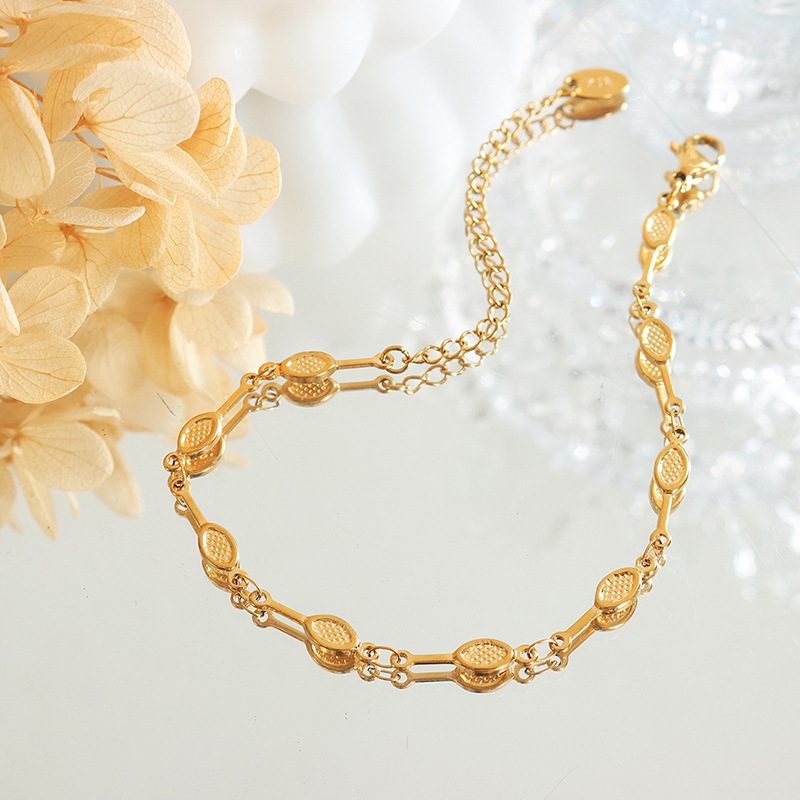 Fresh Campus Style Tennis Racket Pendant Bracelet 18K PVD Gold Plated Trendy Jewelry for Women - Image 3