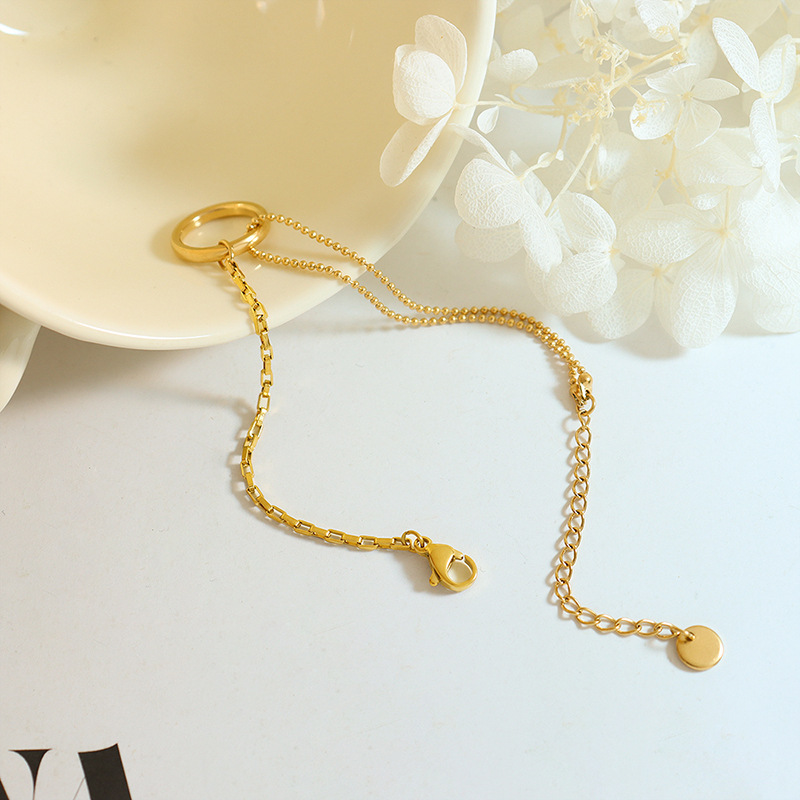 Round Link and Bead Chain Bracelet 18K PVD Gold Plated Titanium Steel Jewelry - Image 3
