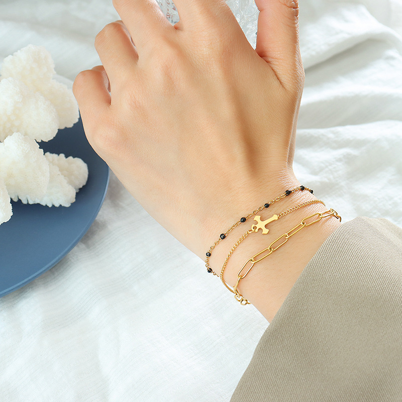 Luxe Triple-Layer Cross Bracelet 18K PVD Gold Plated Titanium Steel Jewelry for Women - Image 2