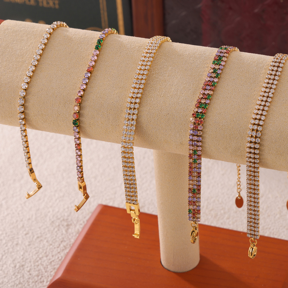 Elegant Luxe Colorful Zircon Full Inlaid Bracelet 18K PVD Gold Plated Titanium Steel Jewelry - Image 4