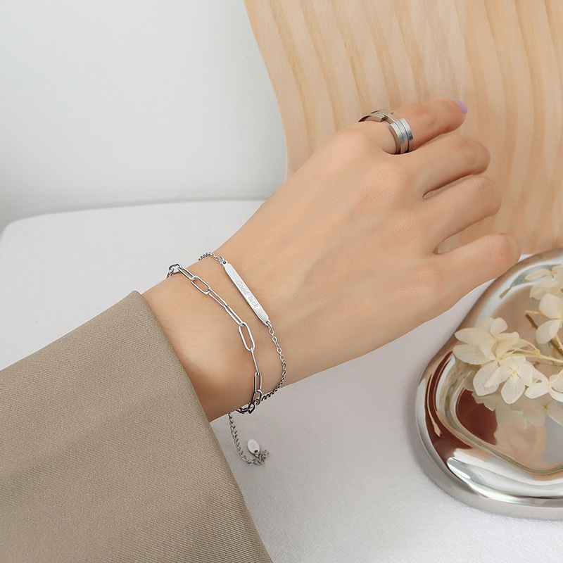 Luxe Good Luck Long Tag Double-Layer Bracelet 18K PVD Gold Plated Titanium Steel Trendy Jewelry - Image 4