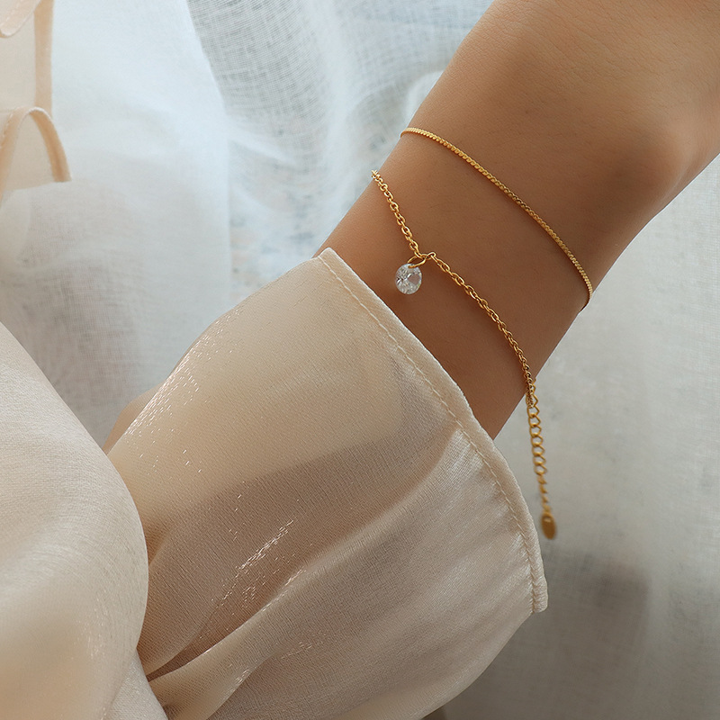 French Luxe Double-Layer Zircon Zircon Bracelet 18K PVD Gold Plated Titanium Steel Jewelry - Image 3
