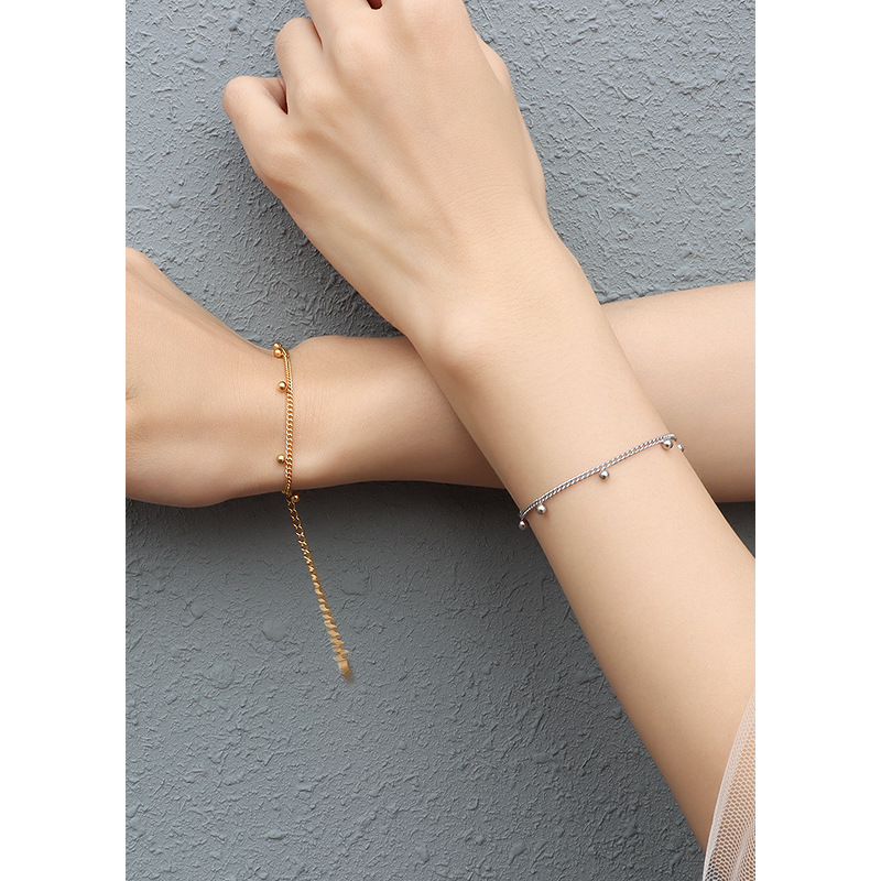 Solid Steel Bead Bracelet with 7 Cute Beads 18K PVD Gold Plated Titanium Steel Jewelry - Image 3