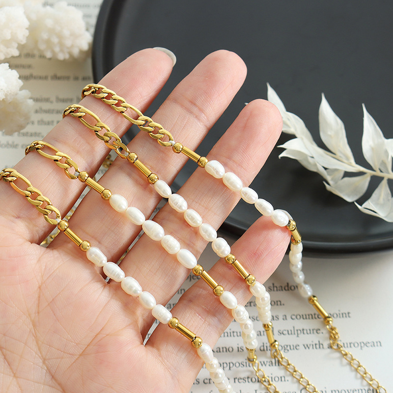 Beach Vacation Style Beaded Pearl Bracelet 18K PVD Gold Plated Titanium Steel Trendy Jewelry - Image 3