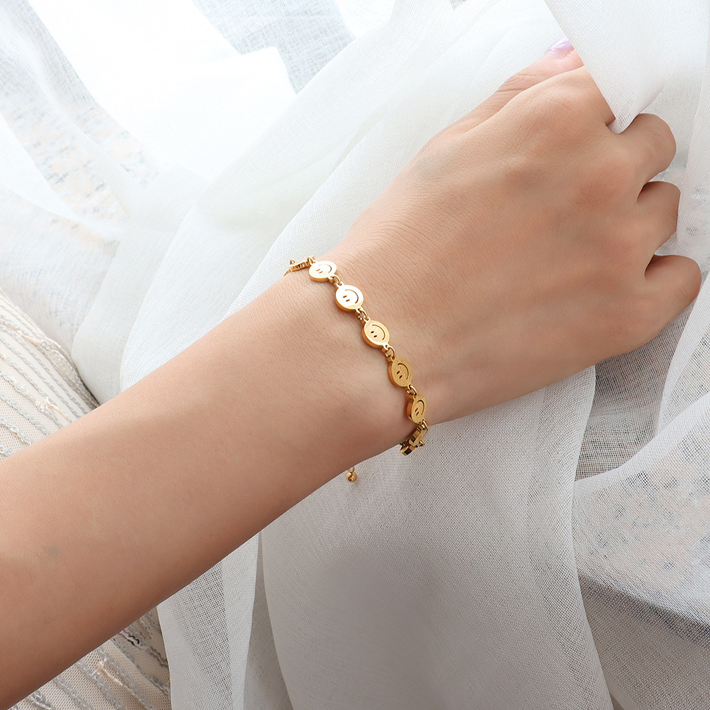 Korean Style Simple Smiling Face Bracelet Titanium Steel Jewelry for Women Minimalist - Image 2