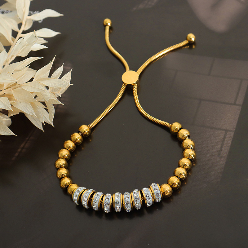 Bold Design Luxe Bracelet with Water Zircon Beads 18K PVD Gold Plated Titanium Steel Jewelry - Image 3