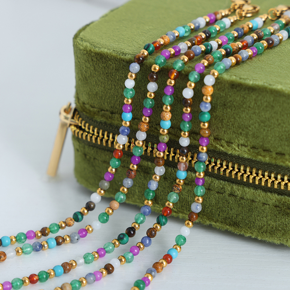 Bohemian Ethnic Style Natural Stone Beaded Bracelet Luxe 18K PVD Gold Plated Jewelry for Women - Image 3