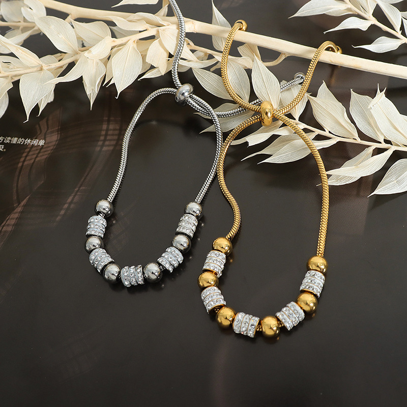 INS Style Luxe Elegant Beaded Bracelet with Zircons 18K PVD Gold Plated Titanium Steel Jewelry - Image 2