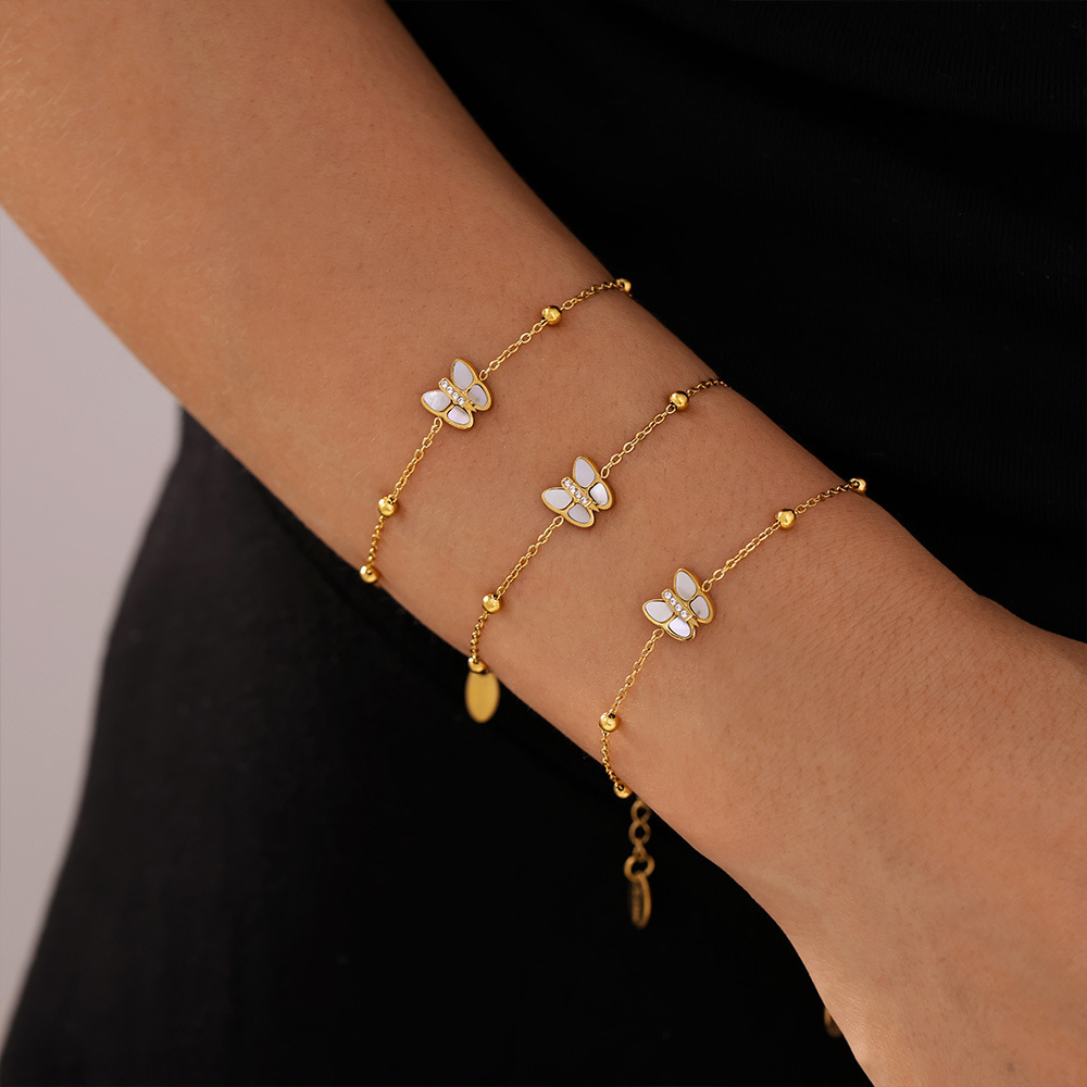 Luxe Butterfly Bead Bracelet Natural Mother of Pearl with 3A Zircon Titanium Steel Gold Plated 18K Non-Fading Jewelry - Image 3