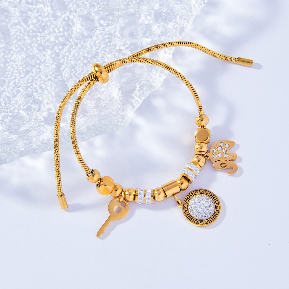 Hot-Selling Pull Clasp Multi-Element Pendant Titanium Steel 18K PVD Gold Plated Bracelet - Image 3