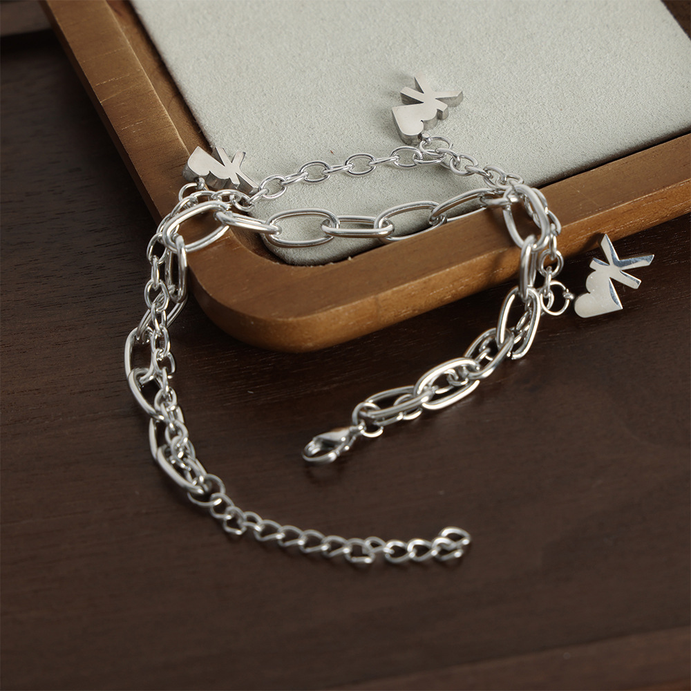European Style Fashion Cold Titanium Steel 18K PVD Gold Plated Double Heart Pendant Bracelet for Men - Image 3