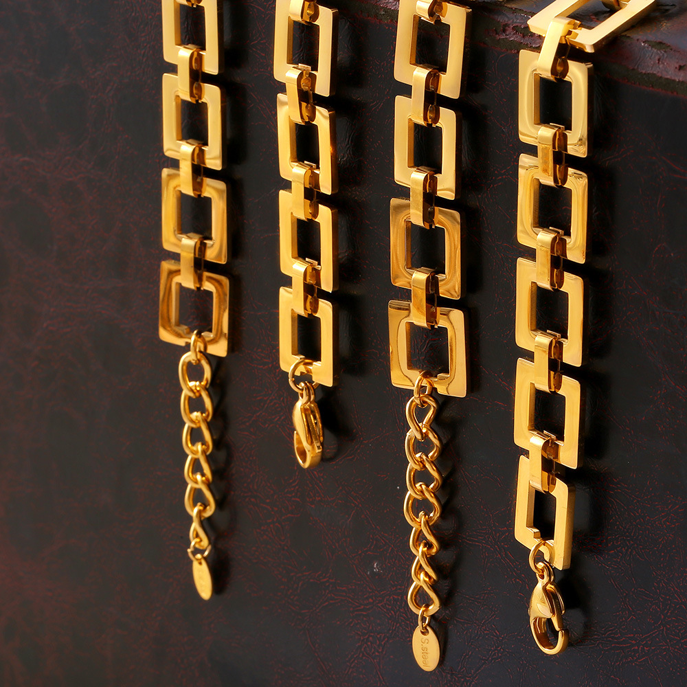 European Fashion Casual Geometric Hollow Square Pendant Design Titanium Steel 18K PVD Gold Plated Bracelet - Image 3