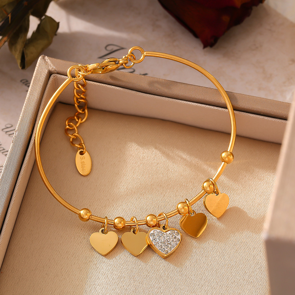 Ins Style Hot-Selling Round Bead Heart Zircon-inlaid Bracelet Titanium Steel 18K PVD Gold Plated Elegant Jewelry - Image 3