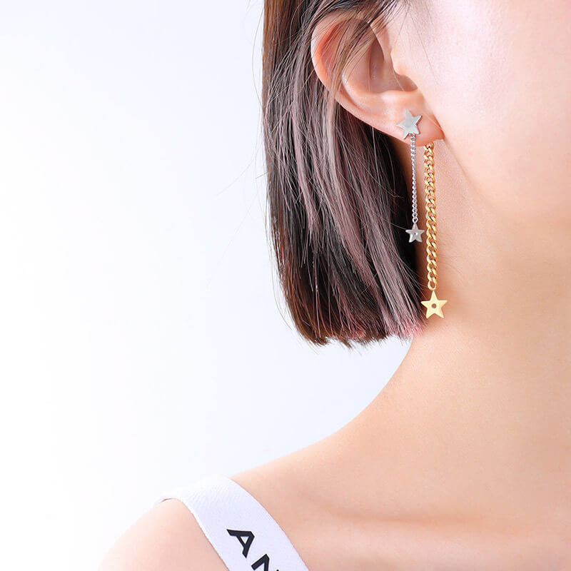 Long star tassel earrings Korean ins-style titanium steel 18k PVD gold plated lightweight elegant jewelry for women - Image 4