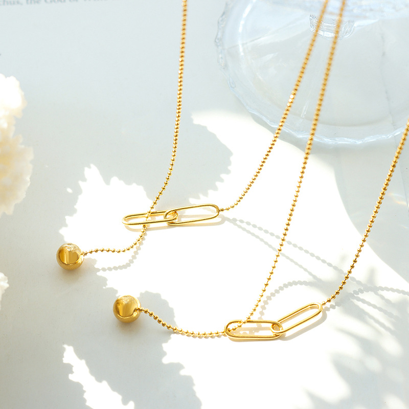 New Arrival Ins Simple Round Ball Adjustable Choker Necklace 18K PVD Gold Plated Stainless Steel Neck Chain - Image 3