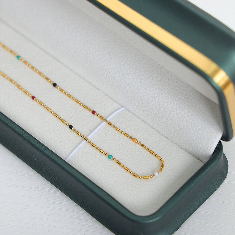 New Arrival Simple Ins Style Fashionable Elegant 18K PVD Gold Plated Beaded Drop Oil Pendant Necklace for Women - Image 3