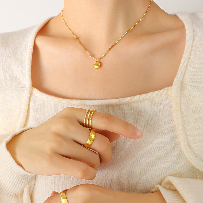 Korean Ins Style Lucky Gold Bean Necklace Trendy Snake Chain Round Bead Choker for Women - Image 3