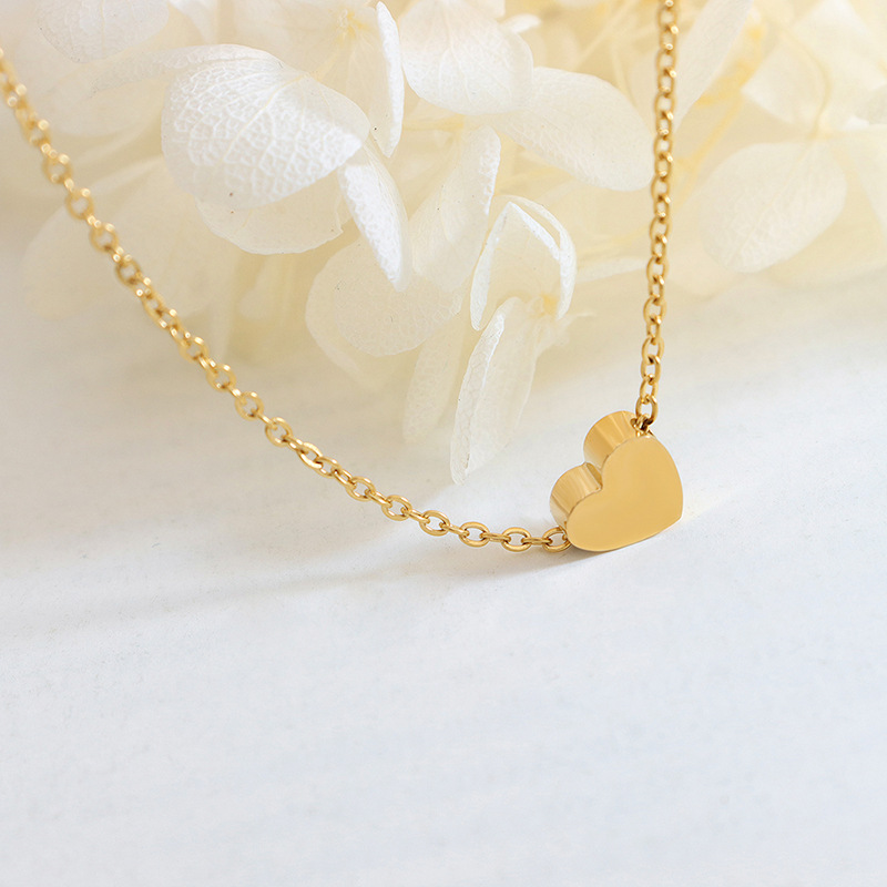 Korean Ins Style Choker Small Heart Pendant Necklace 18K PVD Gold Plated Choker for Women - Image 3