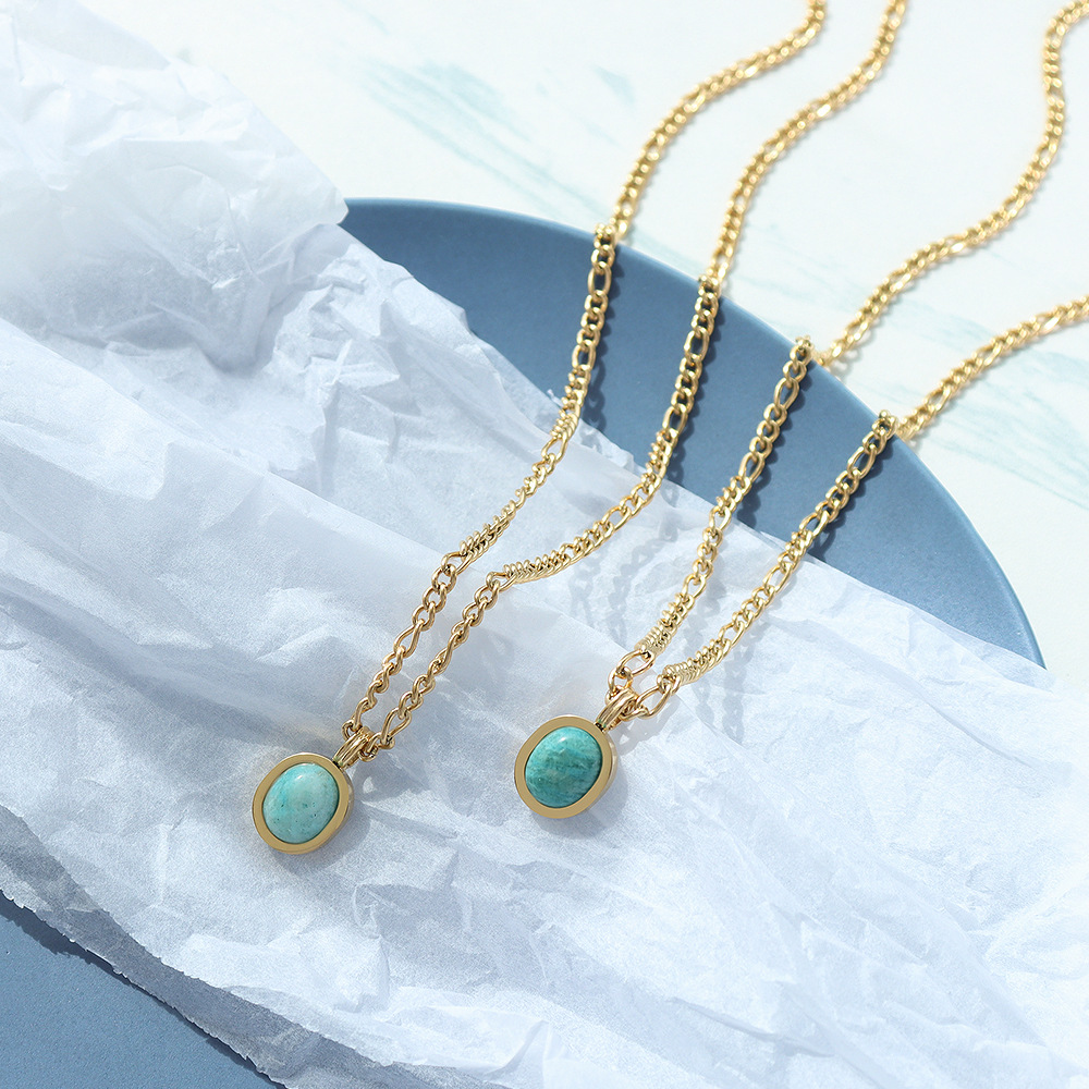 New Arrival Bohemian Natural Amazonite Pendant Necklace 18K PVD Gold Plated Fashionable Choker Necklace for Women - Image 3