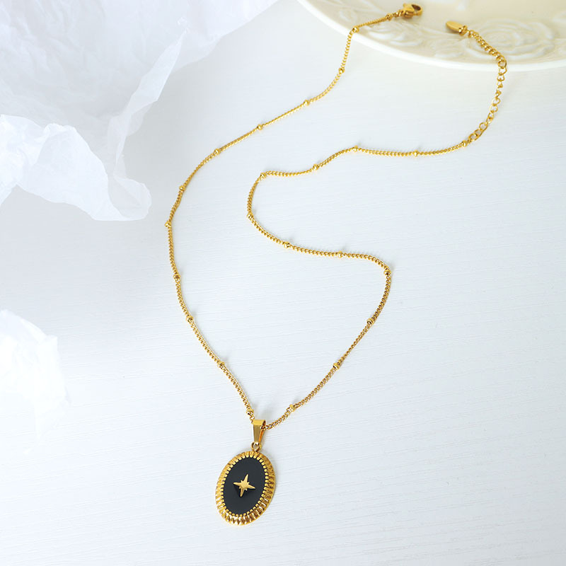 French Vintage Non-Fading Geometric Pendant Necklace 18K PVD Gold Plated Titanium Steel Radiant Star Oval Pendant Jewelry - Image 3