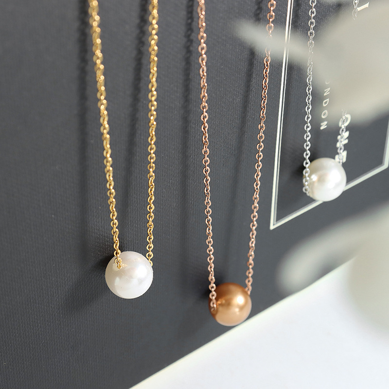 Titanium Steel Gold Plated Choker Necklace Imitation Pearl Pendant Non-Fading 18K PVD Gold Plated Jewelry Wholesale - Image 2