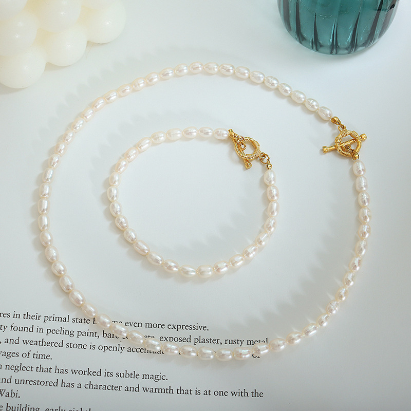 French Non-Fading Vintage Ins Style OT Clasp Baroque Freshwater Pearl Necklace Bracelet Set 18K PVD Gold Plated Jewelry - Image 4