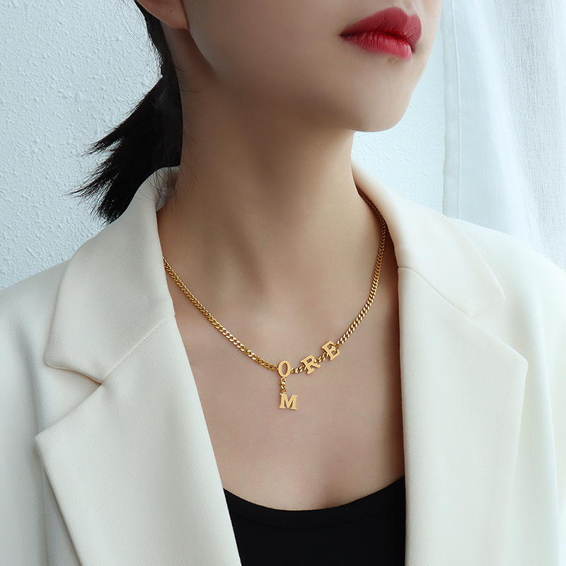 Minimalist Stylish Commuter Elegant Green Design Pendant Jewelry Simple Titanium Steel Gold Plated Necklace for Women - Image 4
