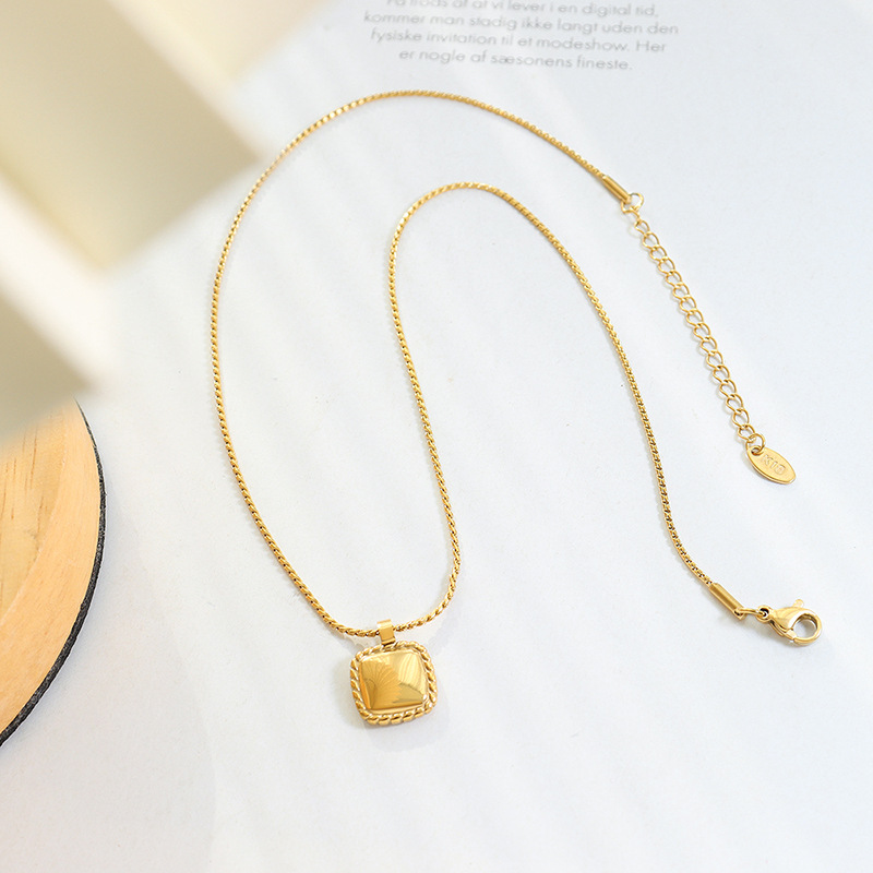 French Style Ins Geometric Square Twist Necklace Titanium Steel 18K PVD Gold Plated Choker Jewelry - Image 3