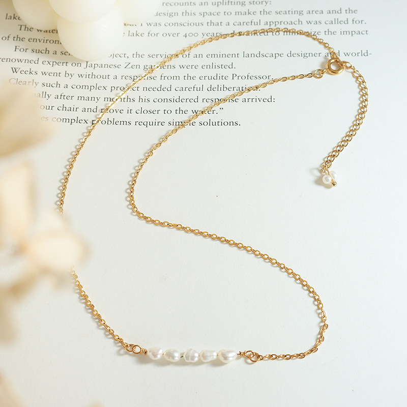 Korean Elegant Freshwater Pearl Necklace Women Ins Cold Minimalist Titanium Steel 18K PVD Gold Plated Choker - Image 3