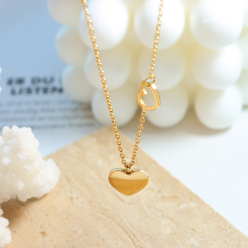 Blogger Style Influencer Jewelry Mini Double Heart Pendant Necklace Titanium Steel 18K PVD Gold Plated Versatile Choker - Image 3