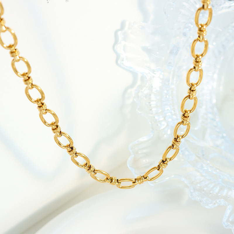 European Simple Chain Links Linked Chunky Necklace Bracelet Titanium Steel 18K PVD Gold Plated Hip-Hop Fashion Jewelry Set - Image 6