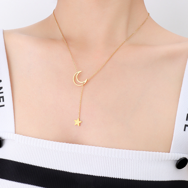 2021 Hot Sale Star Moon Necklace Y2K Choker Necklace for Girls Gift Titanium Steel 18K PVD Gold Plated Jewelry - Image 8