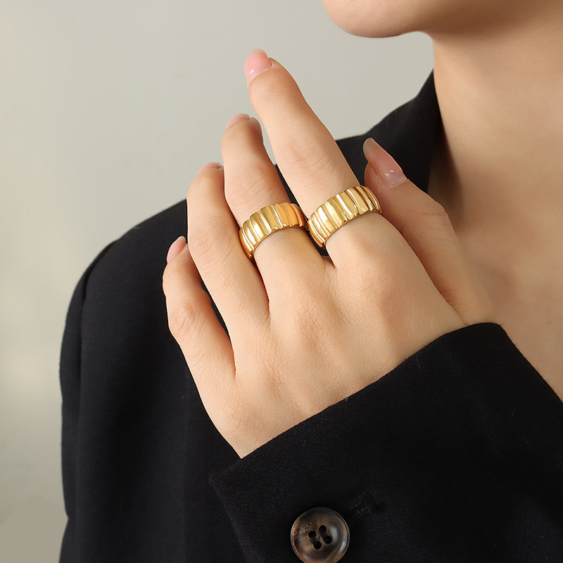 Twist Stripe Open Ring for Women Food Finger Ring Titanium Steel 18K Gold Plated Jewelry - Image 5