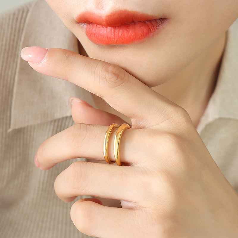 Geometric Minimalist Double Layer Open INS Ring European Fashion Commuter Finger Ring for Women - Image 6