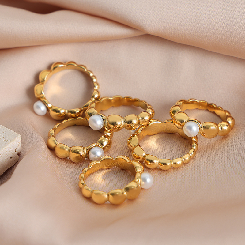European High-End Titanium Steel Gold Plated Freshwater Pearl Ring Jewelry for Women Luxury Accessory - Image 4
