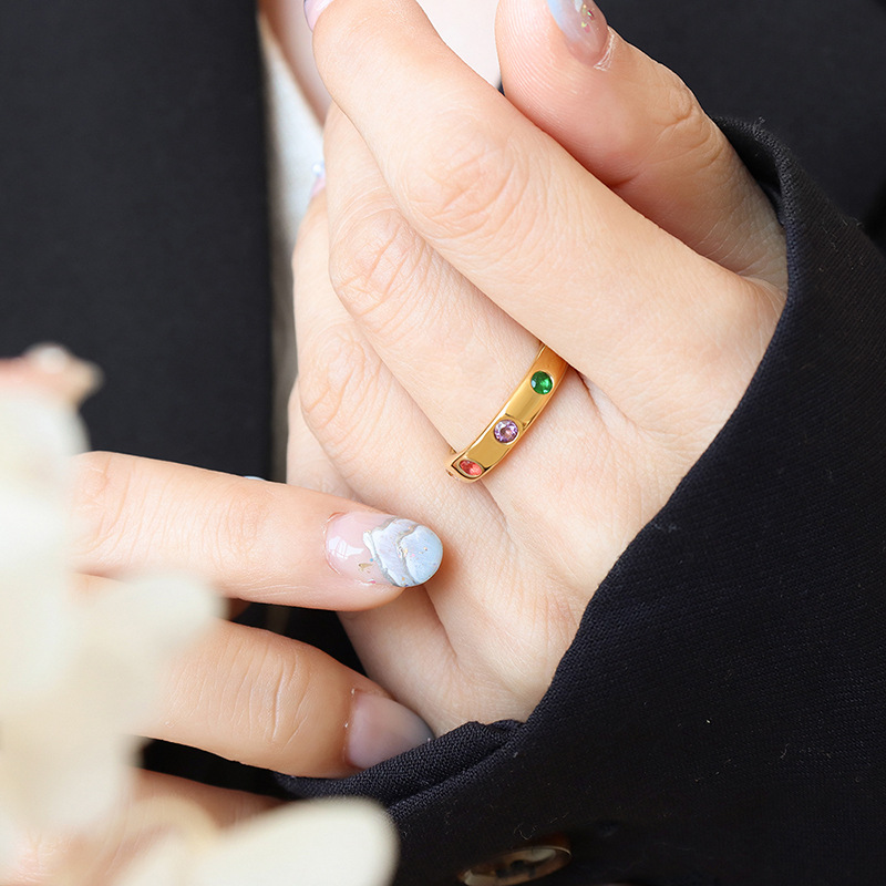 2025 New Trendy Non-Fading Korean Ins Style Multi-Color Zircon Open Finger Ring 18K PVD Gold Plated Jewelry - Image 4