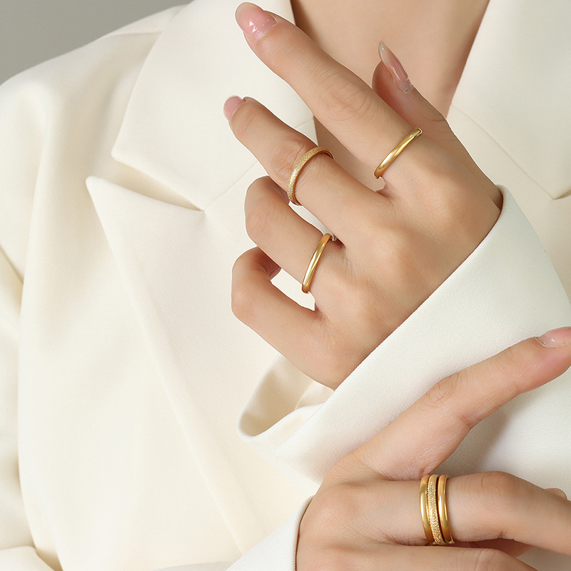 Simple Matte Ring Set Eternity Circle Couple Rings Anniversary Rings Titanium Steel 18K PVD Gold Plated - Image 4