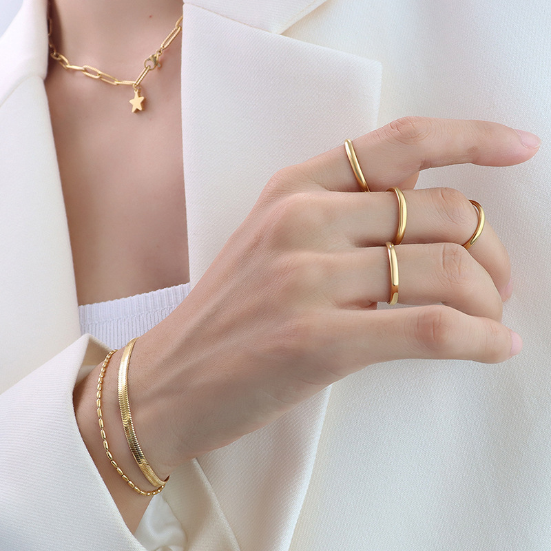 Titanium Steel Material Solid Circle Ring with 18K PVD Gold Plating Fade-Resistant Tail Ring Jewelry with One-Piece Wholesale - Image 3