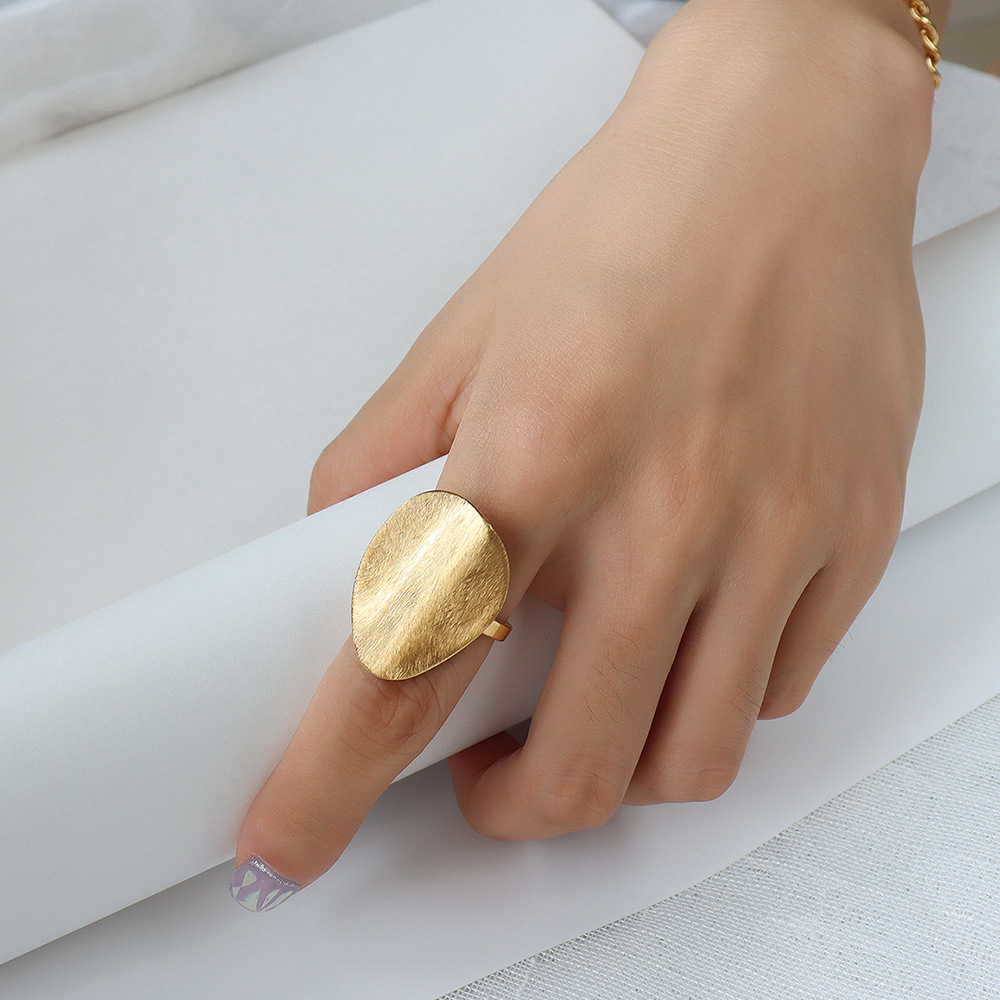 French Inspired Exaggerated Abstract Brushed Matte Ring for Women Finger Ring with Titanium Steel Jewelry - Image 3